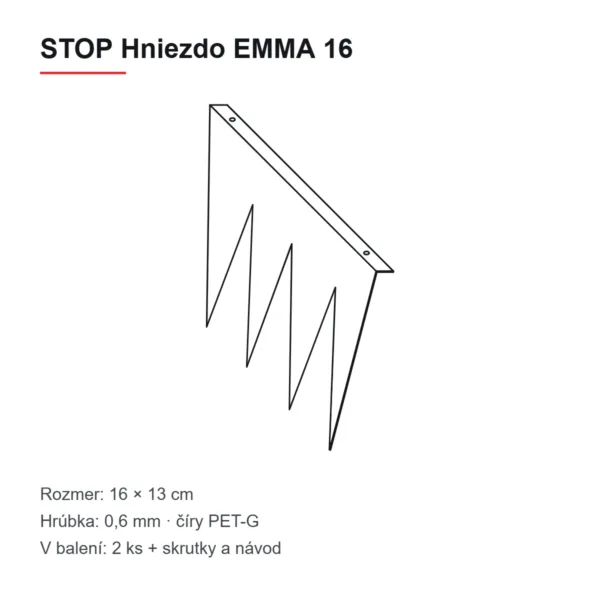 STOP Hniezdo EMMA 16 – nákres a rozmery 16 × 13 cm